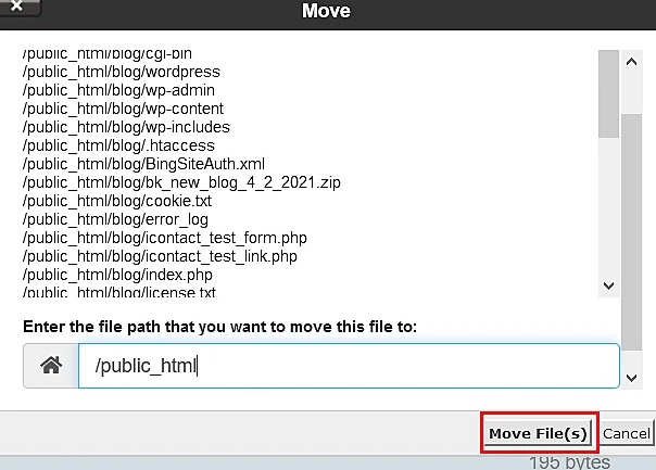 How To Install WordPress On VPS? 20 Move file option in File manger