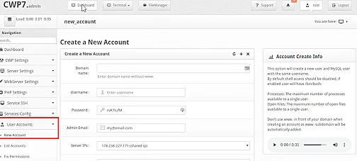 How To Install WordPress On VPS? 26 Create account in CWP Panel