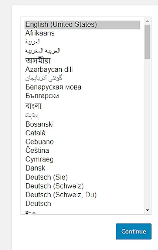 How To Install WordPress On VPS? 27 Language selection option in wordpress installation