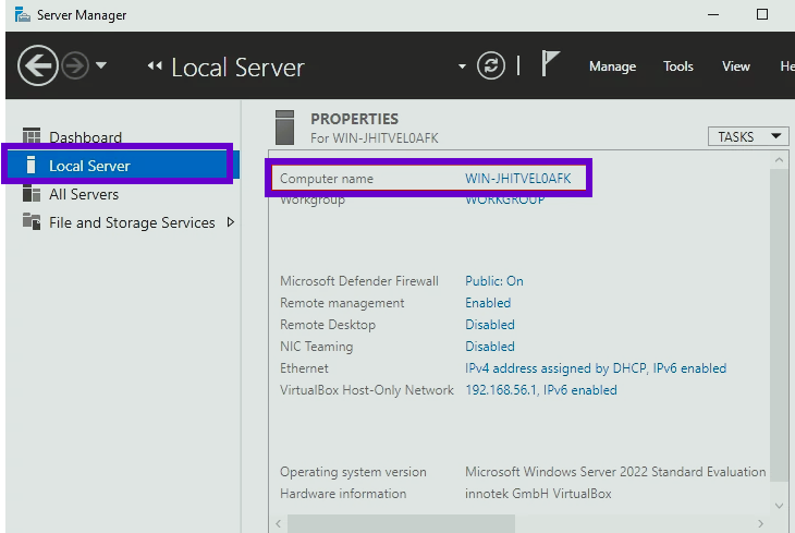 Local server option in server manager