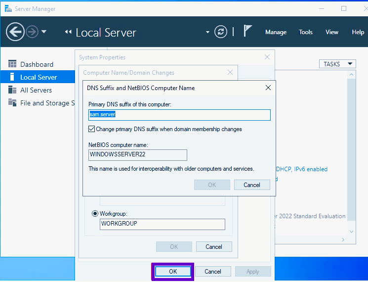 OK button while remaining windows server to confirm