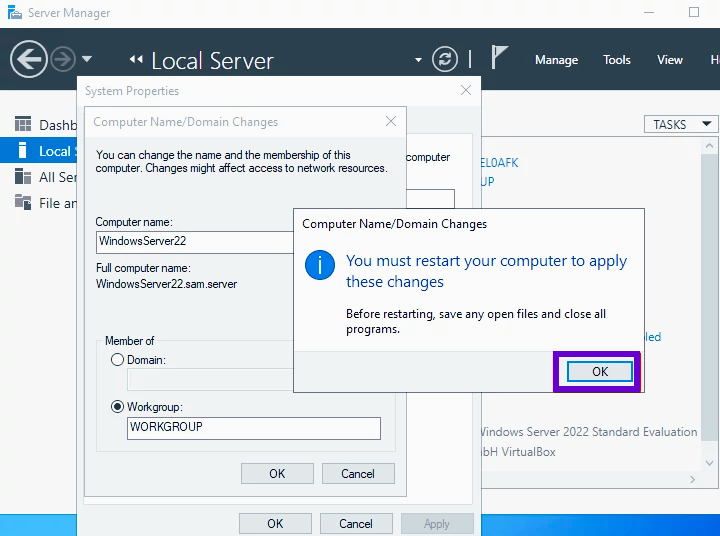 Reboot option while renaming windows server