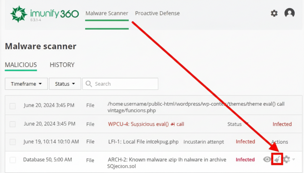Manually Deleting an Infected File in Imunify360