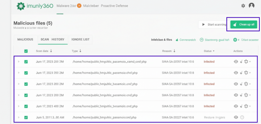 Clean up all buttons while manually scanning Imunify360